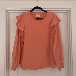 Coral colored Ruffle sleeve sweatshirt